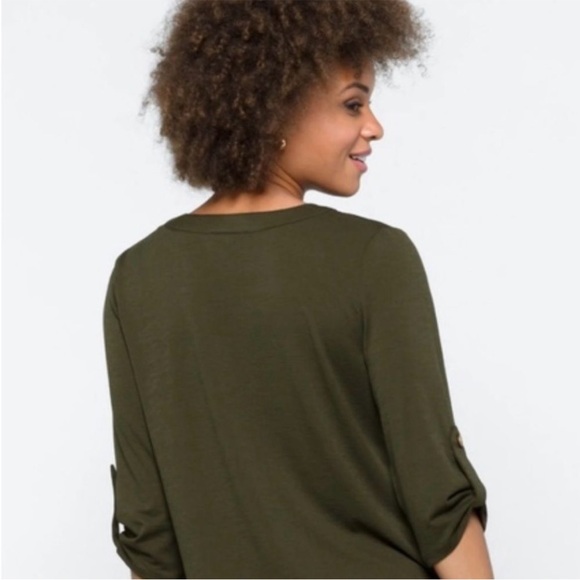 Olive Button Down Tie Front Knit Top Size XXL - Picture 2 of 6